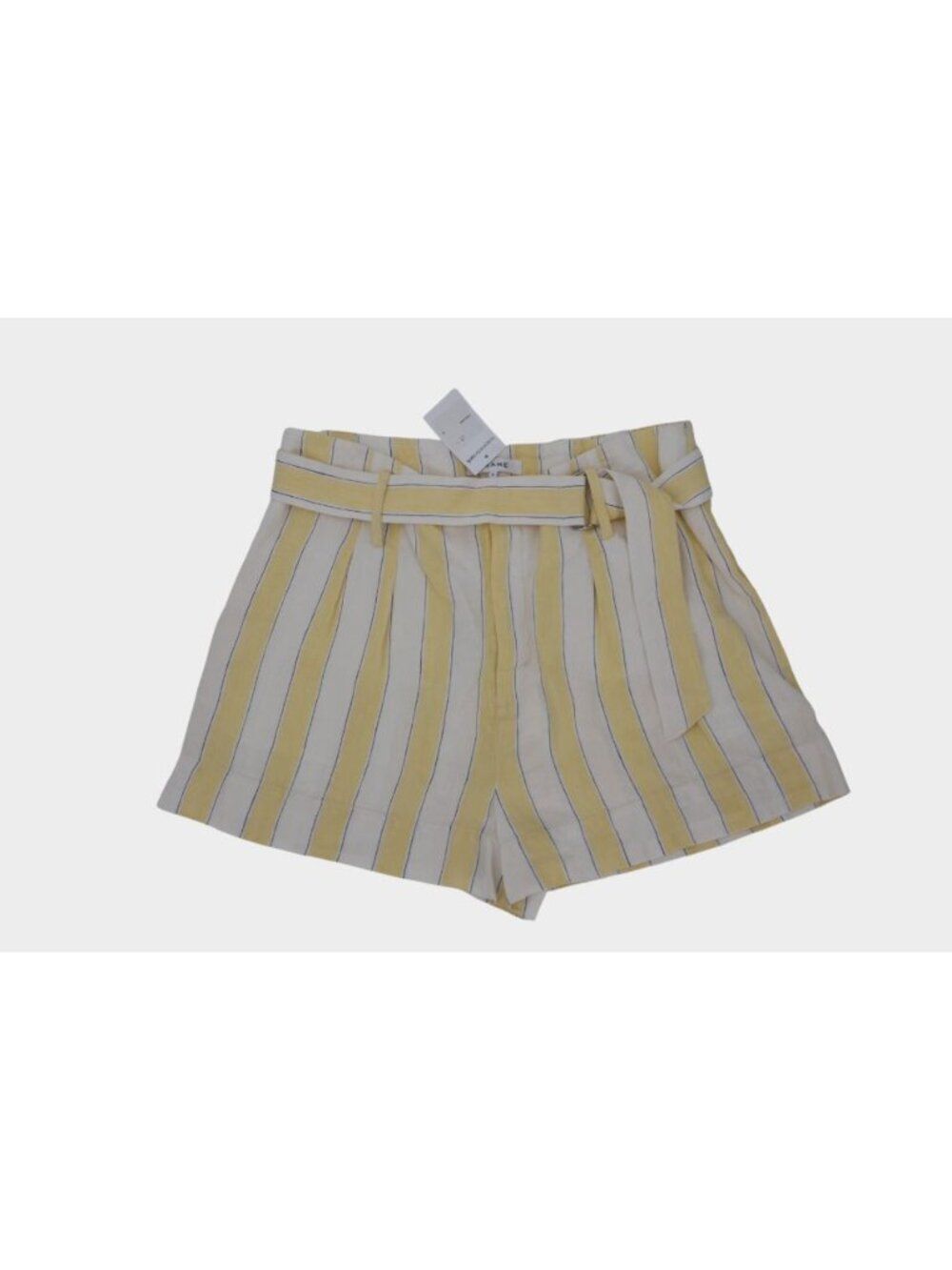 Frame Golden Haze Multi Stripe Shorts Size 16 Yellow Linen Belted Zip Fly Pocket